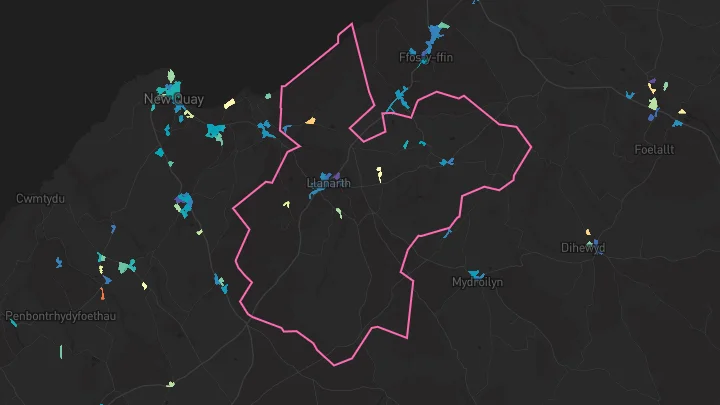 House price heatmap showing property values across Llanarth
