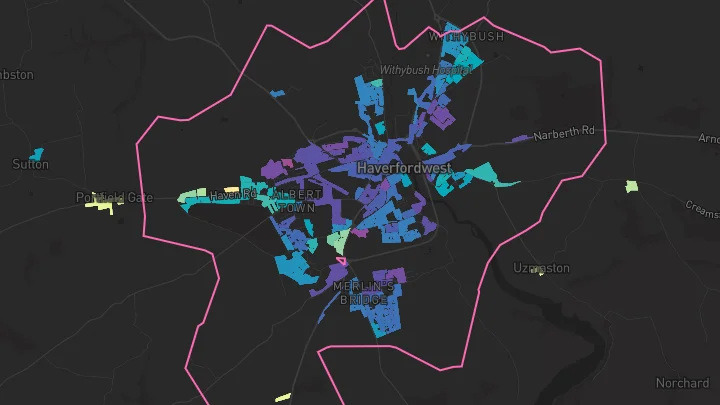 House price heatmap showing property values across Haverfordwest