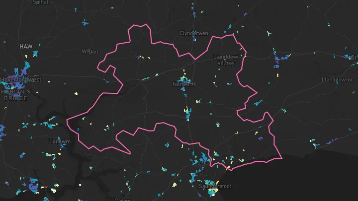 House price heatmap showing property values across Narberth