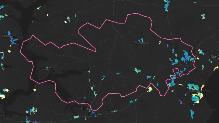 House price heatmap showing property values across Kilgetty