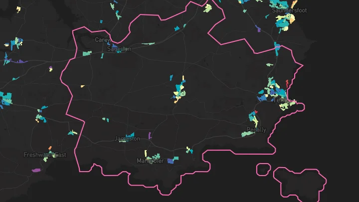 House price heatmap showing property values across Tenby