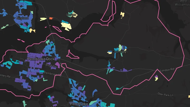 House price heatmap showing property values across Pembroke Dock