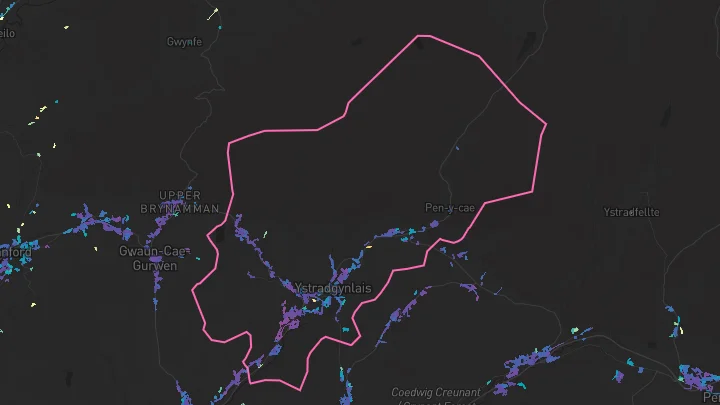 House price heatmap showing property values across Ystradgynlais