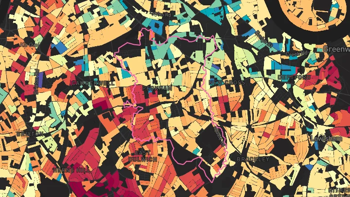 House price heatmap showing property values across Peckham