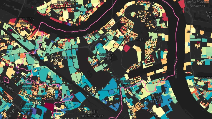 House price heatmap showing property values across Bermondsey