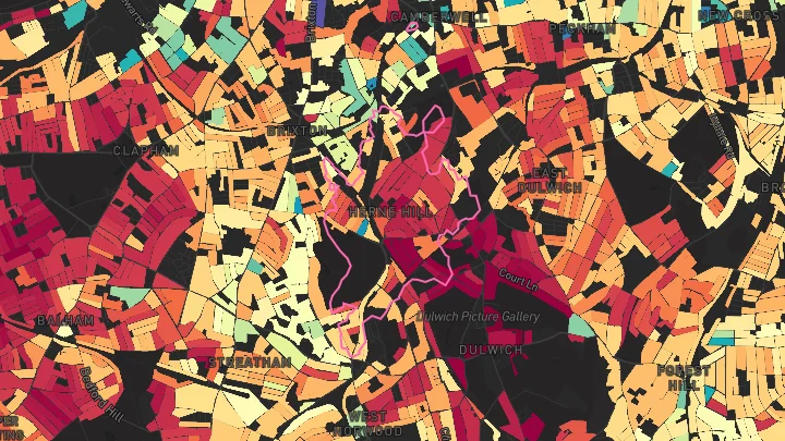 House price heatmap showing property values across Herne Hill