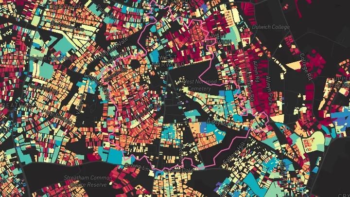 House price heatmap showing property values across West Norwood