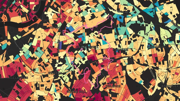 House price heatmap showing property values across Camberwell