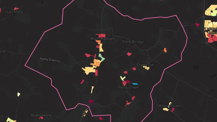 House price heatmap showing property values across Much Hadham