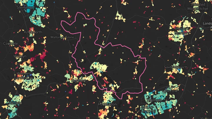 House price heatmap showing property values across Ware