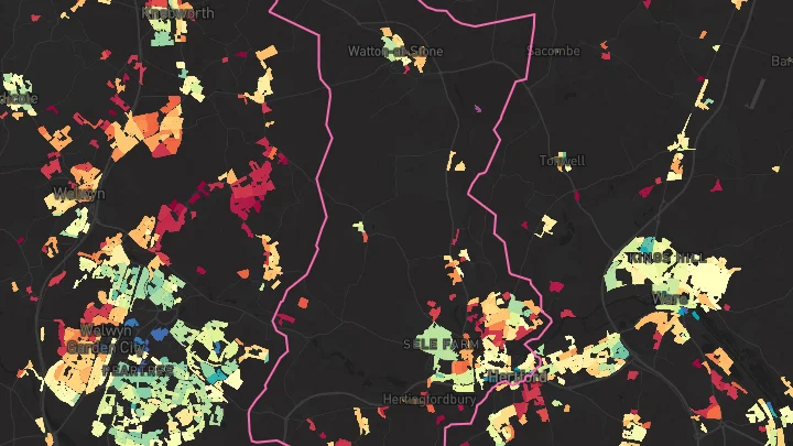 House price heatmap showing property values across Hertford