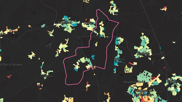 House price heatmap showing property values across Lower Stondon