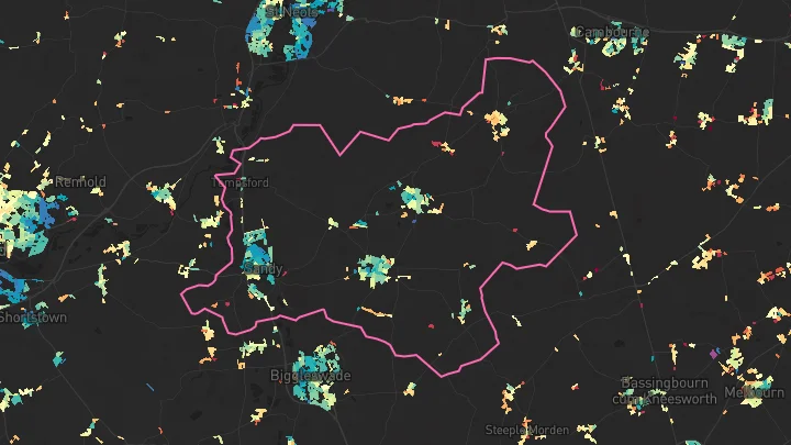 House price heatmap showing property values across Potton