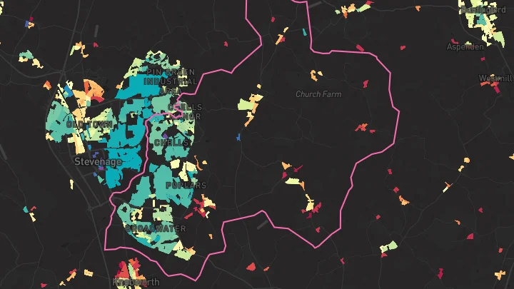 House price heatmap showing property values across Stevenage