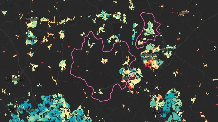 House price heatmap showing property values across Stotfold