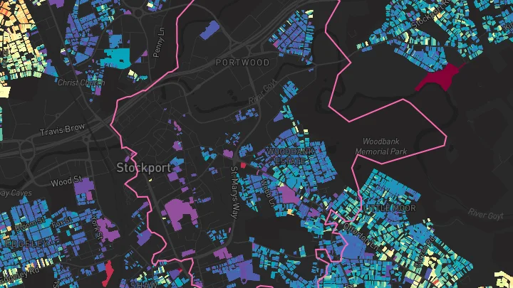 House price heatmap showing property values across Stockport
