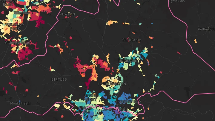 House price heatmap showing property values across Bollington