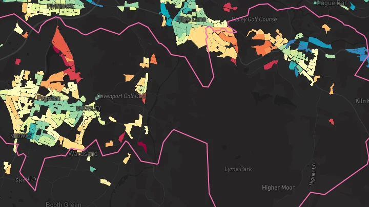 House price heatmap showing property values across Poynton