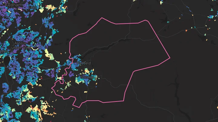 House price heatmap showing property values across Glossop