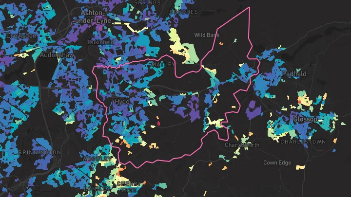 House price heatmap showing property values across Hyde