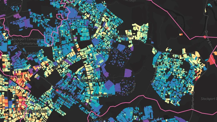 House price heatmap showing property values across Stockport