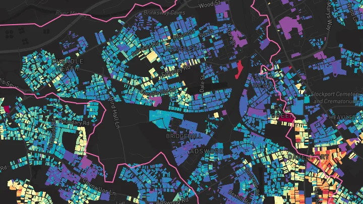 House price heatmap showing property values across Stockport