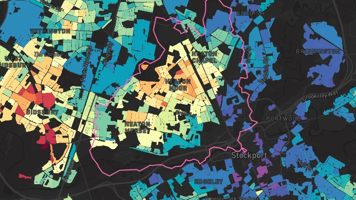 House price heatmap showing property values across Stockport