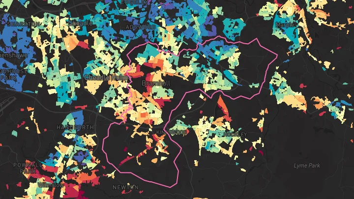 House price heatmap showing property values across Hazel Grove
