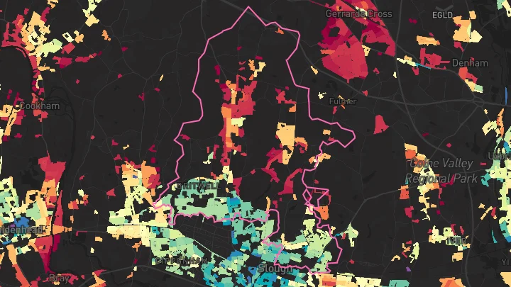 House price heatmap showing property values across Slough