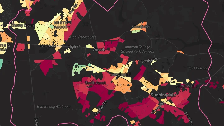 House price heatmap showing property values across Ascot