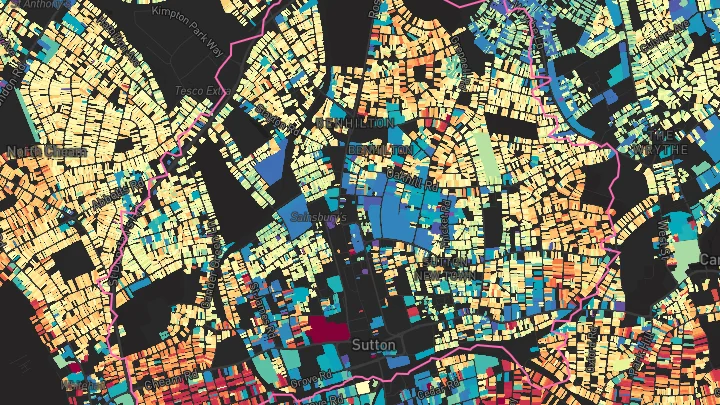 House price heatmap showing property values across Sutton