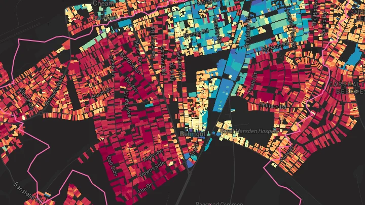 House price heatmap showing property values across Sutton