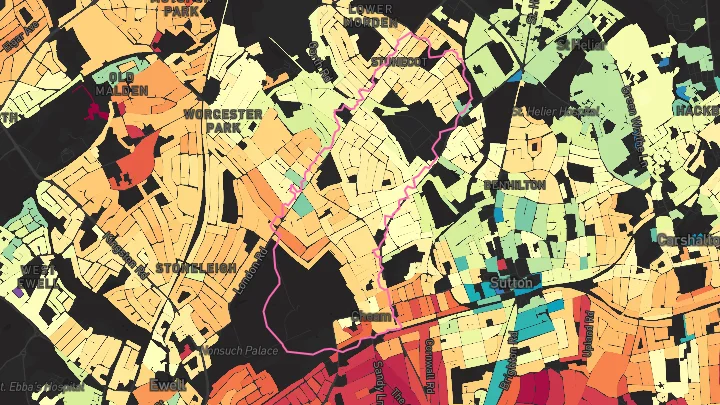 House price heatmap showing property values across Sutton
