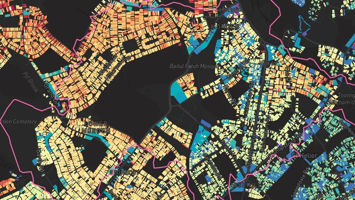 House price heatmap showing property values across Morden