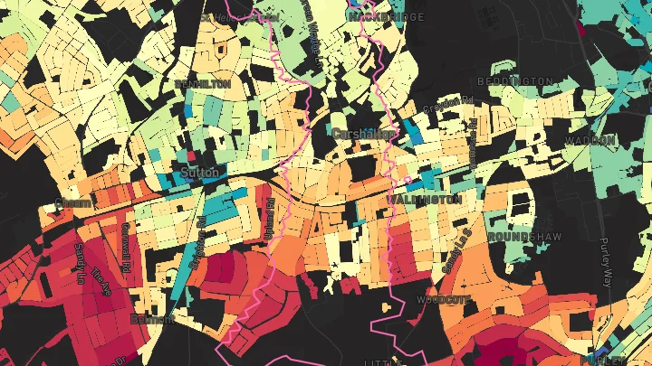 House price heatmap showing property values across Carshalton