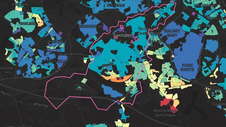 House price heatmap showing property values across Swindon