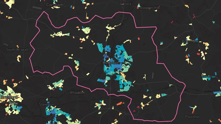 House price heatmap showing property values across Melksham