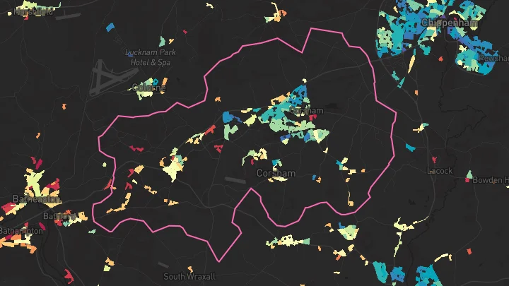 House price heatmap showing property values across Corsham