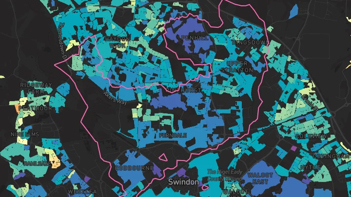 House price heatmap showing property values across Swindon