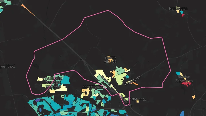House price heatmap showing property values across Blunsdon