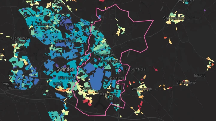 House price heatmap showing property values across Swindon
