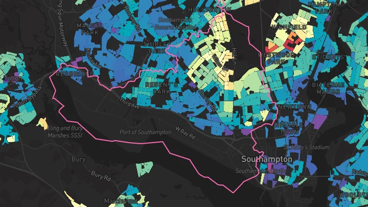 House price heatmap showing property values across Southampton