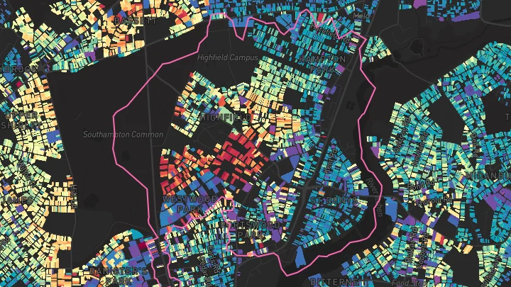 House price heatmap showing property values across Southampton