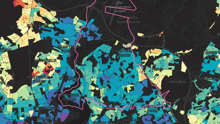 House price heatmap showing property values across Southampton