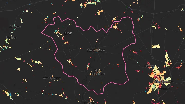 House price heatmap showing property values across Kings Somborne