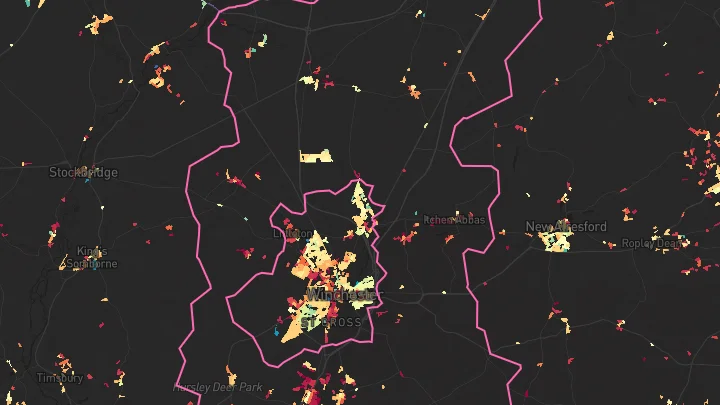 House price heatmap showing property values across Colden Common