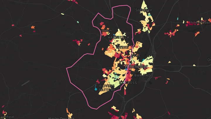 House price heatmap showing property values across Winchester