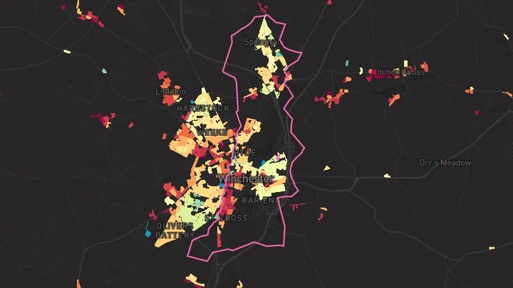 House price heatmap showing property values across Winchester