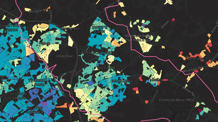 House price heatmap showing property values across Hedge End