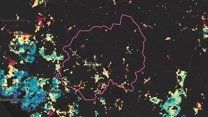 House price heatmap showing property values across Bishops Waltham